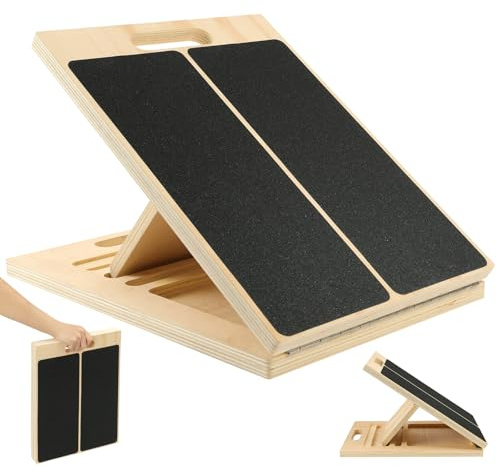 AOOSA Slant Board, Adjustable Incline Wooden Mobility Stretch Board, Non-Slip Calf Stretch with Portable Side-Handle Design, 5 Position Calf Stretcher for Heel, Ankle, Knees & Stretching