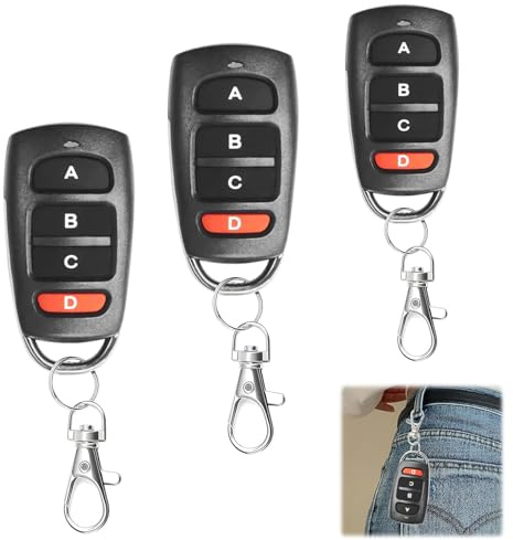 3 Pcs 433MHz Universal Garage Door Remote, Wireless Keychain Clone | 4 button copying fob, roller shutters electric gates, automatic opener, smart home access, portable transmitter