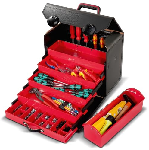 PARAT TOP-LINE KingSize Organize Werkzeugtasche leer 28 L | Große Ledertasche mit 5 Schubladen & CP-7 Halter | Robuste Werkzeugtasche aus Leder & Con-Pearl® | Für Profis im Handwerk & Montageeinsatz