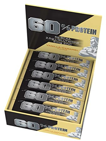 Weider 60% Proteinriegel - Hochproteinhaltiger Riegel mit 27g Protein, wenig Zucker, BCAAs & Zink - Ideal für Muskelwachstum - 24er Pack - Vanilla-Caramel