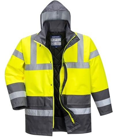 Portwest S466 Hi-Vis Contrast Jacka 300D Vattentät Reflekterande Hållbar | Gul, XS, EN ISO 20471 Klass 3, EN 342, Normal Passform, Lång Ärm, Unisex, 1 Ficka, 100% Polyester, Extremt Vattenbeständig