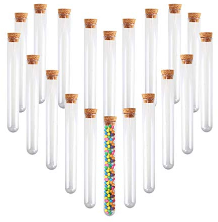 KINDPMA 100Pcs Test Tubes with Lids 12ml Test Tubes Plastic Test Tubes with Cork Transparent Storage Test Tubes Wedding Favour Bottles for Bath Salts Candy Seeds Beads Favours Scientific 10.5x1.4cm