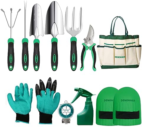 DEWINNER Garden Tool Set, Hand Tool Gift Kit, Outdoor Gardening transplanting for Gardener, with heavy duty hold bag for storage