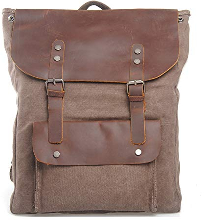 GAOHONGMEI Unisex Baumwolle Canvas Rucksack Leder Reise Laptop Rucksack Wandern Daypack Seesack Outdoor Reisetasche große Kapazität Bag-02#