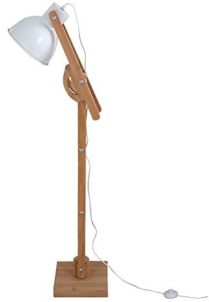 Stehlampe BELFORD natur weiß aus Holz und Metall Gelenkarmlampe Strandhaus