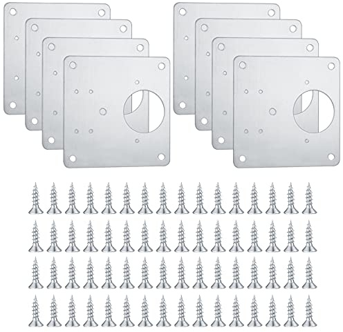 8 Pcs Stainless Steel Hinge Repair Plates with 64 Screws - Flat Fixing Joining Mending Plates for Kitchen Cupboard Cabinets Door Hinges