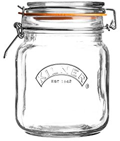 Kilner Barattolo quadrato con chiusura a clip, 1 l (1000 ml), barattolo di vetro ermetico per decapaggio verdure, conservare chutney, chicchi di caffè, noci, pasta, alimenti secchi