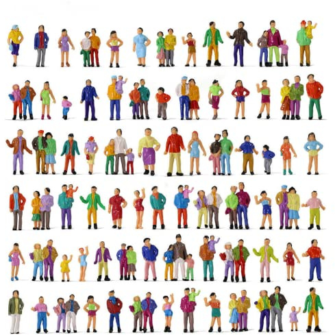 HpLive 100Pcs Passagier Figure Modell, Standing Pose Miniature Painted Model Figure, 1:87 Ho Scale Model Train Park Street Passagier Doll House Miniature Accessories