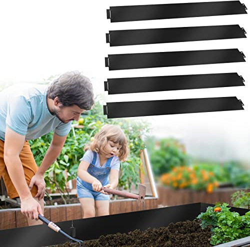 Tubiaz Borde para césped, borde de cama, 5 x 18 cm, borde de césped, borde de césped, borde de metal, palisada para césped, jardín, color negro (longitud 5 m, altura 18 cm)