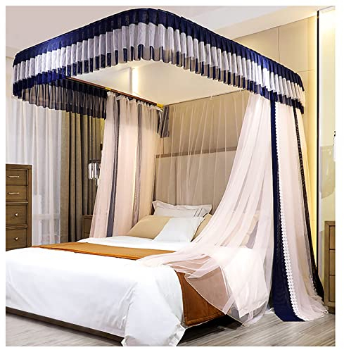 ZMYJTO Blauer Bettmantel Typ raumhohes Moskitonetz 3 seitliche Öffnungen Bettvorhang Baldachin Einzel- bis Kingsize-Himmelbettvorhänge (Größe: 200 x 180 x 215 cm, Farbe: Blau)