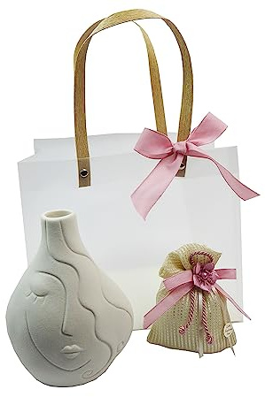 Set Bomboniere Testimoni Anniversario Vaso Irregolare Viso Femminile Confezione Sacchetto