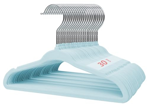 LEMEGA Baby-Kleiderbügel aus Samt,Kinder-Kleiderbügel mit Gekerbtem Design,30er Set,Ultradünn, Platzsparend, 360-Grad-Drehhaken, rutschfeste, Langlebige Kinder-Kleiderbügel für Kleinkinder (Blau)