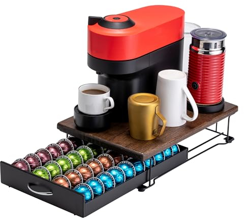 Flagship Vertuo Kapselhalter für Nespresso-Kapseln, moderner Stil, Ständer für Kaffeemaschinen, Holzplatte (40 Kapseln), (CD9717W)