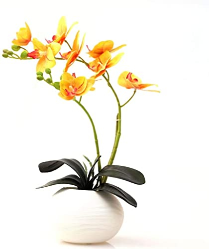 IRYZE Unstblumen wie Echt Künstliche Blumen, Phalaenopsis-Orchidee, Bonsai Mit Keramikvase, Gefälschte PU-Real-Touch-Blumen Mit Blumenmuster for Heimdekoration Künstliche Pflanzen
