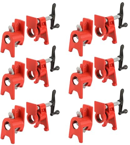 FLKQC 1/2 Wood Gluing Pipe Clamp Set with Unique Foot Design Red Heavy Duty Bar Clamps Cast Iron Quick Release Pipe Clamp Tools for Woodworking (6pc, 1/2 with foot)