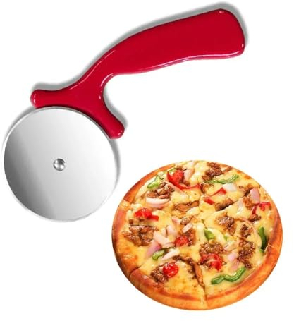Stainless Steel Pizza Wheel Cutter Roller Plastic Handle Small Cake Maker Circular Stainless Steel Pizza Wheel Cutter Roller Cake Maker (Red)