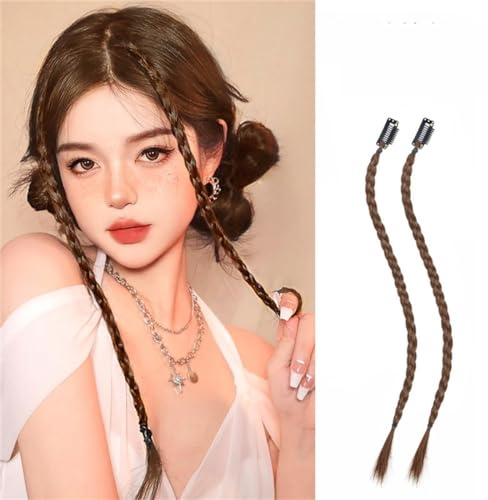 2 pezzi trecce appendere orecchio tintura treccia da boxe legata a mano per donna ragazza intrecciatura fibra ad alta temperatura clip da 18 pollici nei capelli (Marrone scuro)