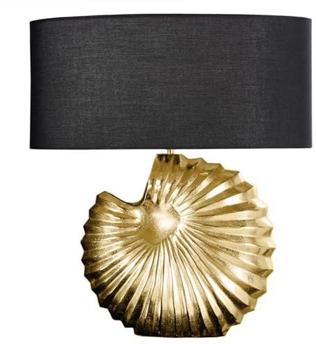 riess-ambiente Design Tischlampe SHELL 60cm gold schwarz Metall Stoffschirm maritim auch nutzbar als Schreibtischlampe, Leselampe oder Nattischlampe