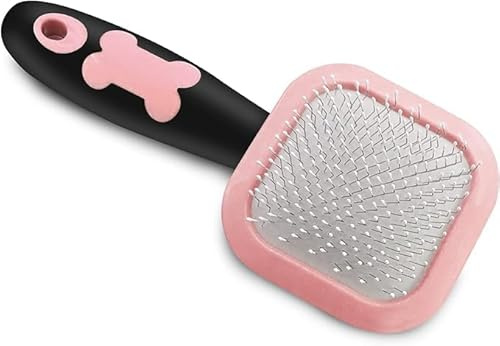PETPAWJOY Dog Cat Slicker Brush, Gently Cleaning Pin Brush for Shedding Dogs Hair Brushs for Small Puppy Yorkie Poodle Rabbits Cats-Pink