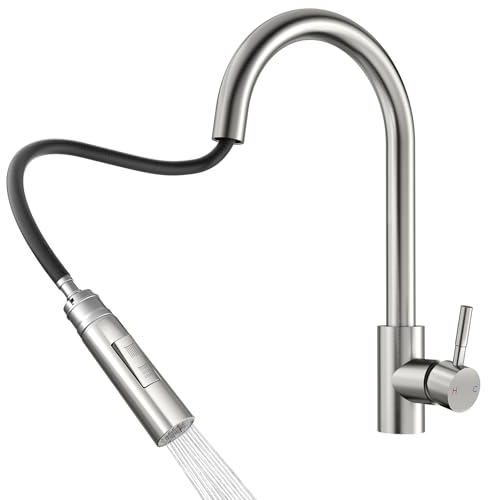 Rainsworth Rubinetto da cucina con doccetta estraibile – Rubinetto da cucina ad alta pressione con due tipi di getto d'acqua, girevole a 360°, miscelatore da cucina in acciaio inox, facile da