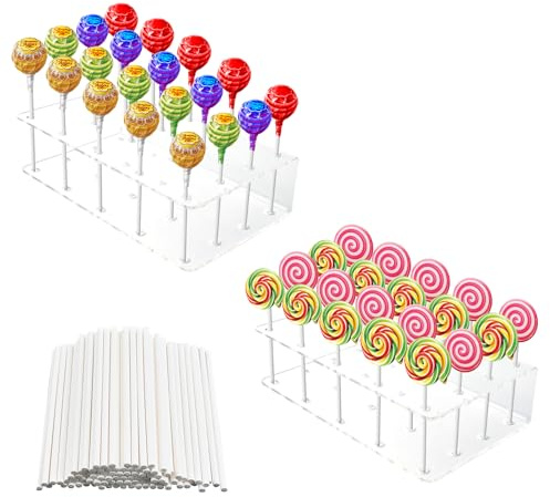 Cake Pop Ständer 2 Stück, 20 Löcher, Transparenter Lutscher Halter | Klar Lutscher Halter, Lollipop Halter Ständers, Lollipop Stände mit 100 Stiele für Party Hochzeiten Geburtstage