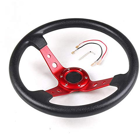 Sportlenkrad 14inch 350mm Racing. Pu. Lederlenkrad Aluminiumlegierung Deep Corn Teller Sport Drifting Lenkräder Universal Holzlenkrad(Red)