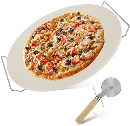 VAVPUP Padella rotonda per pizza in pietra, resistente al calore, teglia per pizza con rotoli, facile da usare e mantenere la teglia per pizza facile da pulire, adatta per pizzas gee
