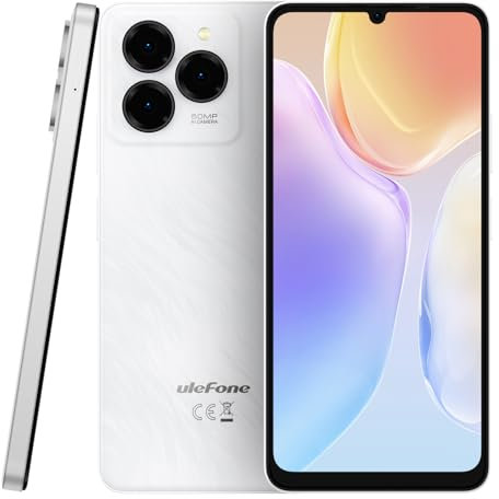 Ulefone Android 14 Mobile Phone Unlocked NOTE 20 PRO, 6.75'' HD+ Large Screen, 8GB RAM+128GB ROM, 50MP+8MP+2MP Camera, DUAL SIM-Free Smartphone, 6000mAh Battery, Fingerprint+Face Unlock GPS White