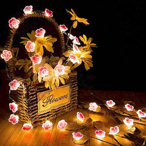 Kimuwote Wasserdichte LED-Lichterkette, Rosa, 4 m, 40 LEDs, Kirschblüte, Timer, Dekoration für Schlafzimmer, Hochzeit