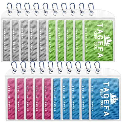 Tagefa Cooling Towels 20 Pack, 40x 12 Cooling Rags Neck Wraps for Sports with Carrying Pouch, Gym Cooling Neck Towels for Hor Weather, Sweat, Fitness, Travel