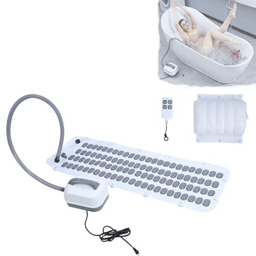 Portable Spa Bubble Bath Massager, Spa Waterproof Non-Slip Mat with Suction Cup Bottom, Bathtub Bubble Mat with Remote Control & Pillow, Electric Air Pump and Adjustable Bubble Settings, 47 Length