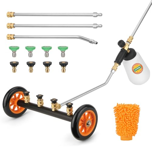 2-in-1 Unterboden Hochdruckreiniger Wasserbesen, MYPIN 16 Zoll Autodruckreiniger mit Schaumkanone/Mitte, Oberflächenreiniger 1200-4000 PSI(Orange)