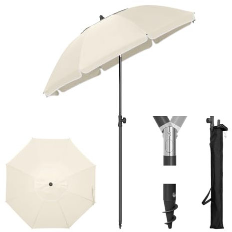 Laneetal Ombrellone da Spiaggia φ135cm, Parasole con Protezione UV UPF 50+, Regolabile in Altezza e Inclinazione, Portatile con Borsa, Ombrello Rotondo Ventilato per Balcone/Giardino/Spiaggia, Beige