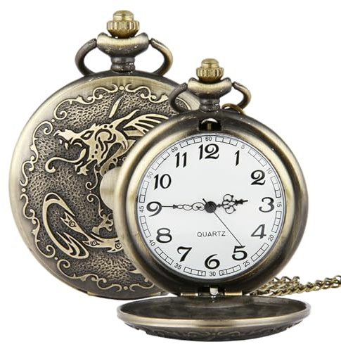 Pocket Watch Dragon Retro Fob Watches | Antique Decorative Movement Pocketwatches Costume Accessory with Chain for Holiday Family Gathering