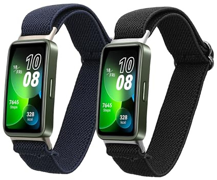kwmobile 2x Nylon Strap for Huawei Band 10/9 / 8 Watch Strap - Replacement Watch Band Set - Wristband with Clasp - Black/Dark Blue