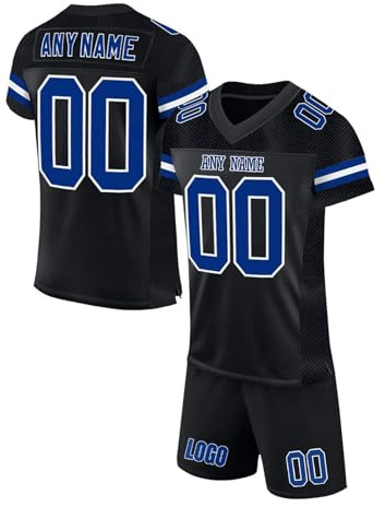 Personalisiert American Football Trikots Set mit Name Nummer - T-Shirt und Shorts für Kinder Erwachsene Junge Mädchen Herrn Damen