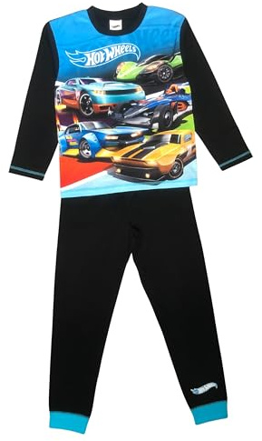 Hot Wheels Boys Pyjamas, Super Fast, 2 Piece PJ’s Set, Kids Nightwear, Blue/Black, Age 7-8 Years