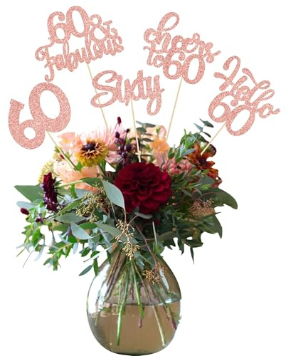 Gyufise 15 bastoncini centrotavola per 60° compleanno, 60° compleanno, centrotavola per 60° compleanno, centrotavola da tavola, bastoncini per 60 decorazioni floreali per feste di 60° compleanno