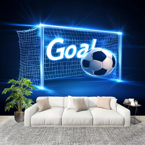 Mural 300x210cm Tema Deportivo De FúTbol Papel Pintado Mural Efecto 3D Papel Tapiz Decorativos pared Murales Póster Azul para Sala de Juegos Cocina Comedor Decoración de Pared