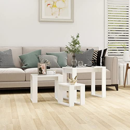 HETFTJN Satztische 3er Set Weiß Holzwerkstoff 61 x 28 x 47 cm Modernes Design platzsparend stapelbar für Wohnzimmer Schlafzimmer Balkon und Garten