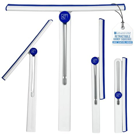 Compact Folding Shower Squeegee With 360 Degree Swivel Head - Collapsible Window Cleaner - Perfect for Storing in Car or Cleaning Glass, Shower Screens, Mirrors, Kitchen Surfaces etc