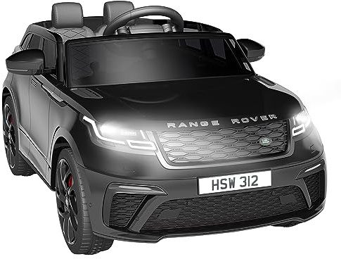 ZoomBuggy Coche Eléctrico 12V para Niños con Licencia Range Rover 2 Plazas | Vehículo Eléctrico Infantil con Luces LED y Música, 2 Motores 35W, Coche con Mando a Distancia, para Niños 3+ Años, Negro