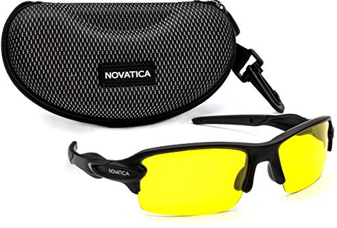 NOVATICA Anti-bländning nattkörglasögon – HD-polariserad vision – UV 400-skydd – sportsolglasögon för män och kvinnor – gula TAC-linser och hållbar TR 90-ram för utomhus plus tillbehör