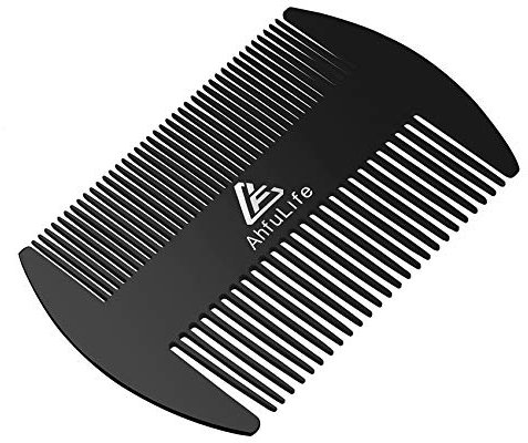AhfuLife Peigne à Cheveux et à Barbe en Métal, Peigne de Taille de Carte de Crédit EDC Parfait pour Portefeuille et Poche, Peigne à Barbe Antistatique à Double (Peigne en Acier Inoxydable Noir)
