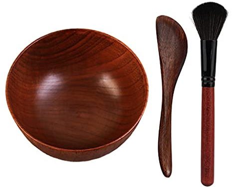 Colcolo Ensemble de 3 DIY En Bois Beauté Visage Masque à L'argile Bol à mélanger Ensemble, pinceaux en silicone, doux et souple