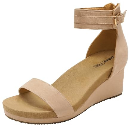 DREAM PAIRS Women's Open Toe Buckle Ankle Strap Platform Wedge Sandals Summer Shoes,Size 7.5,Nude,NINI-6