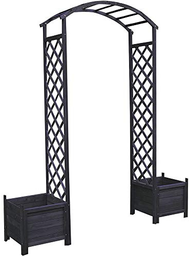 Melko Rosenbogen aus Holz Rankhilfe Halbbogen Gartenbogen in Schwarz inkl. 2 Blumenkübel