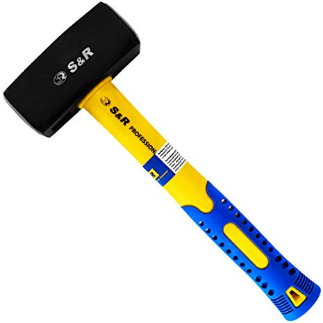 S&R Mazzetta da Muratore Peso Testina 2000 G – Acciaio Forgiato C50. Manico in Fibra di Vetro con Rivestimento PVC Antivibrazione