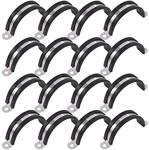 Glarks Lot de 16 colliers de serrage de 45 mm à 2 trous en acier inoxydable 304 avec coussin en caoutchouc rigide pour fixation de tubes (45 mm)