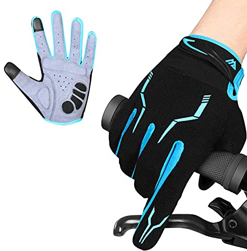WESTWOOD FOX Cycling Bike Gloves for Men Full Finger BMX Biking Mountain for Grips - Bicycle Touchscreen MTB Gloves Padded Anti-Slip Riding Women Wheelchairs Road Cycling (Blue, M)